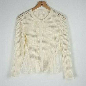 SJ SJ Young Artistic Casual Sz. S Ivory Stretchy Crochet Knit L/S Cardigan